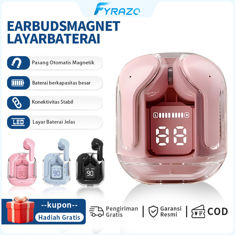 Bellashoopingcom - HK3 Bluetooth Earphone Nirkabel Transparan Layar Sentuh LED Latency Rendah IPX4