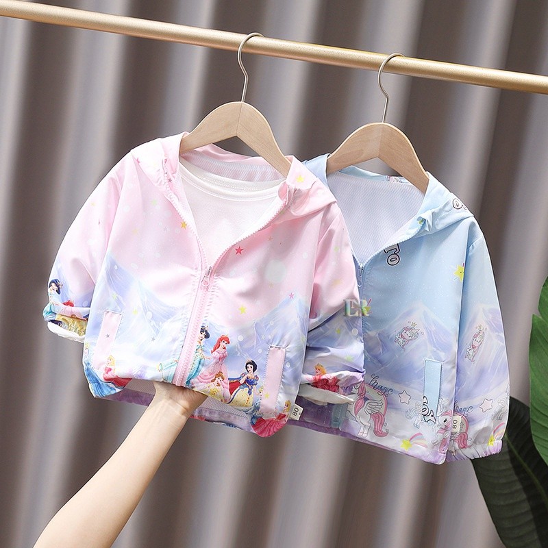 TARIMARSHOP LNR Shop Jaket Anak Perempuan Dengan Topi Motif Frozen Elsa Unicorn Princess Snow White 