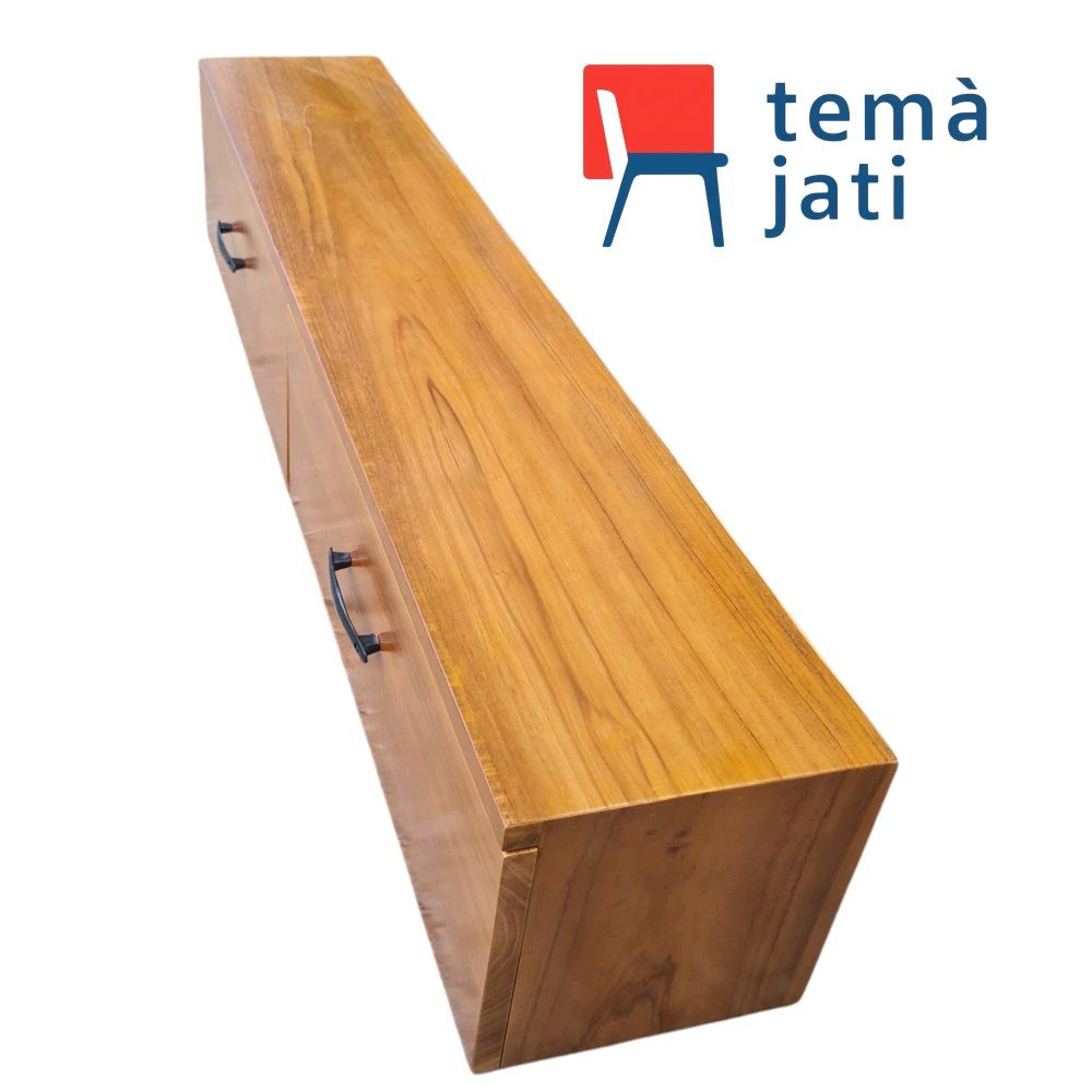 Tema Jati Lemari Dinding Melayang Rak TV Minimalis Modern Kayu Jati Asli Ukuran 110x22x22 Siap Pasan