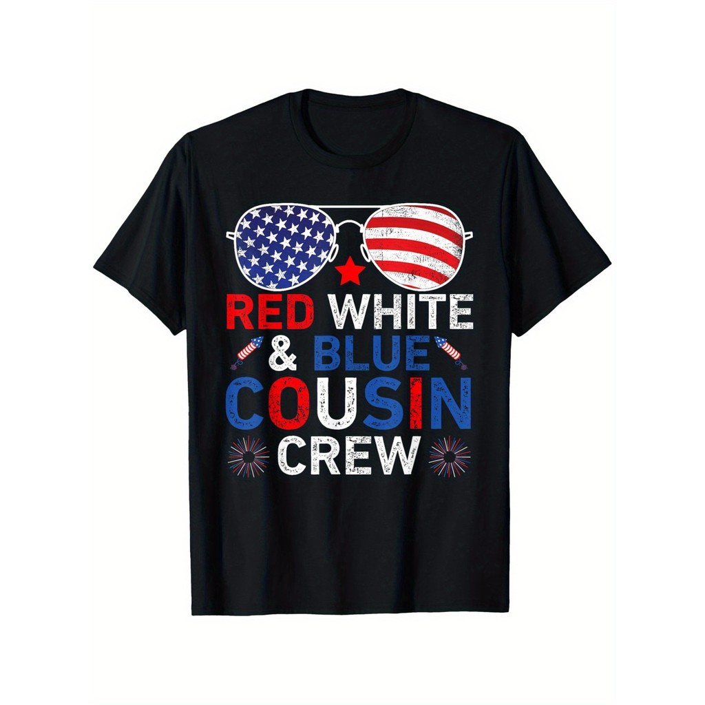 Kaos Pria Patriotik Motif Bendera Amerika Kacamata Merah Putih Biru Hari Kemerdekaan Katun 180gsm