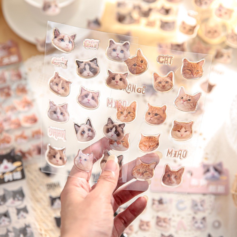 

TERLARIS Cat Head Sticker Stiker Pack Kepala Kucing Lucu HD 3 Lembar Dekorasi Stiker HP Laptop Buku