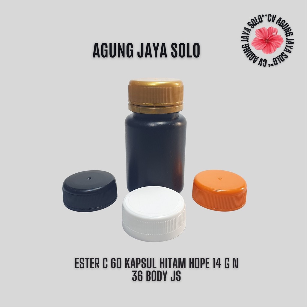 Botol Kapsul  Ester C 60 Kapsul  Hitam Hdpe / Botol Obat / Botol Tablet / Botol Kapsul