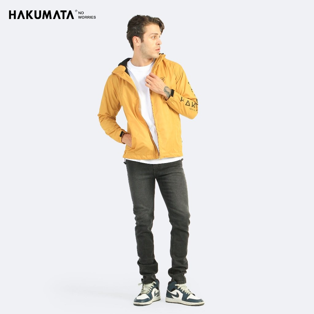 Hakumata - Togo V2 - Jaket Pria Windbreaker Convertible - Jacket Tas Lipat Nylon Anti Air Kuning