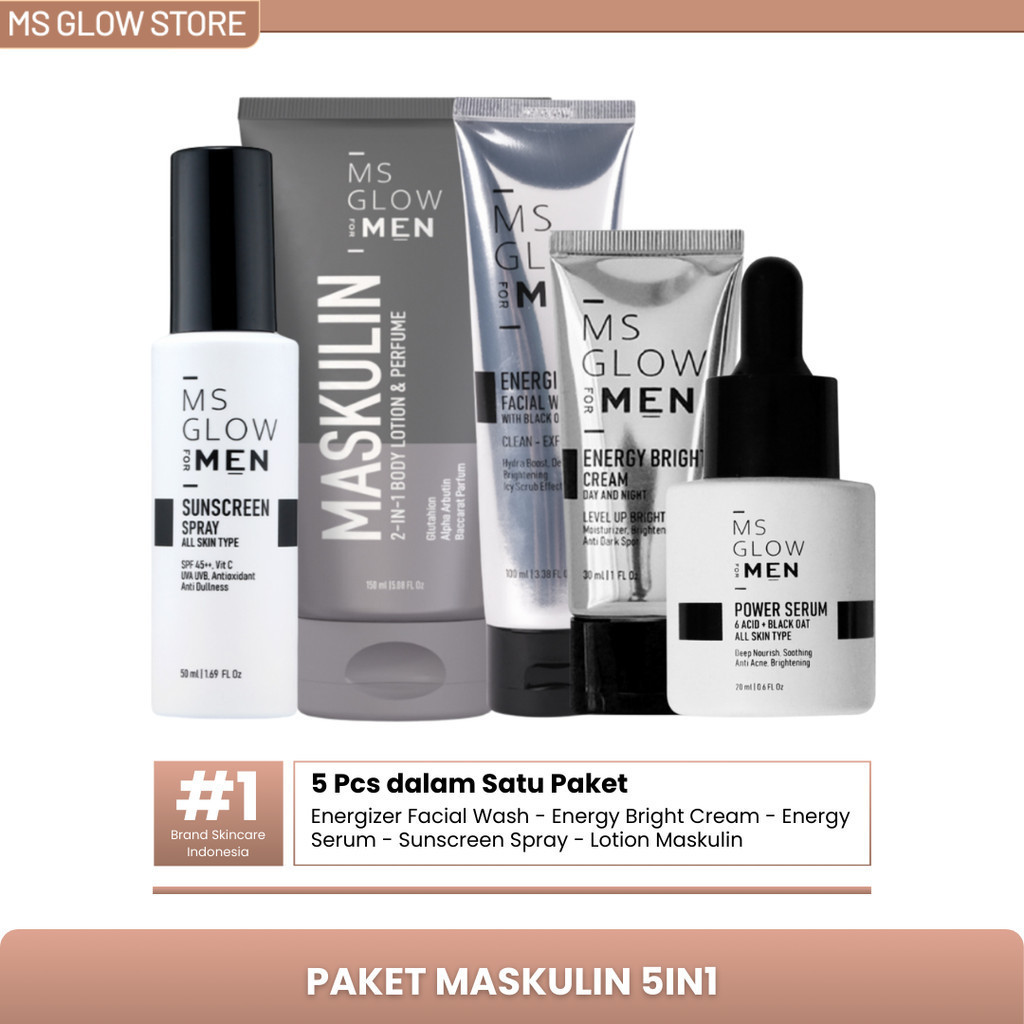 Ms Glow Men Paket Skincare Cowok 5in1 MS Glow For Men Paket Lengkap + Maskulin Skincare Pria Glowing