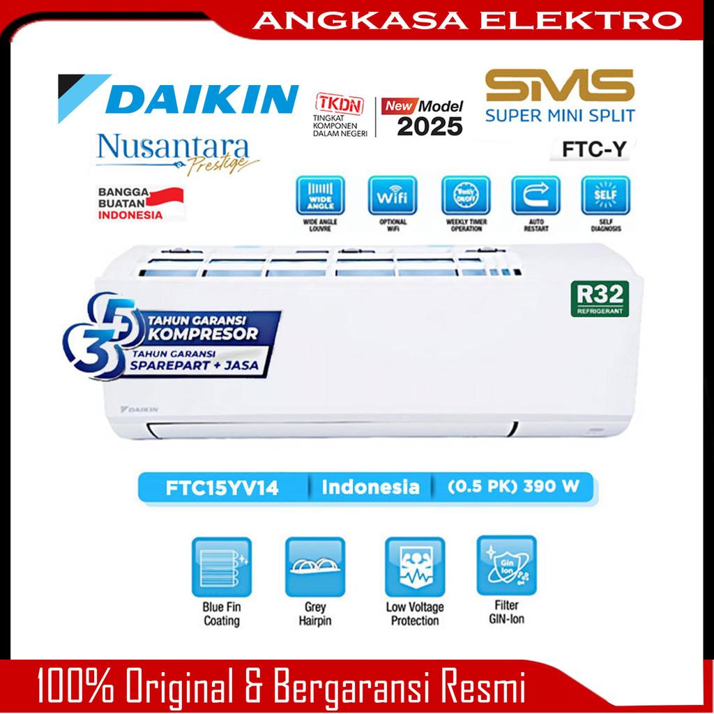 AC Daikin 1/2 PK Type FTC15YV14 Pengganti AC Daikin Thailand Super Mini Split Series Terbaru 2025