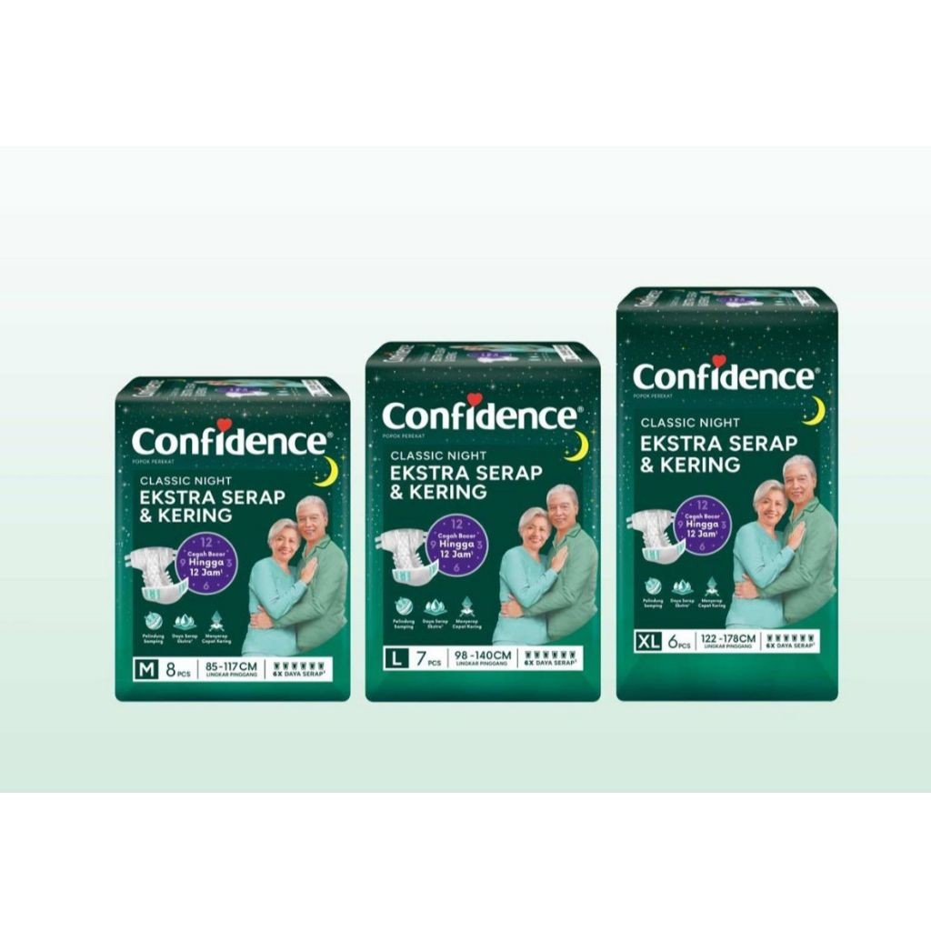 Wonwon Mart - Confidence Popok Dewasa Perekat Classic Night Ekstra Serap & Kering M15 L15 XL15 Pampe