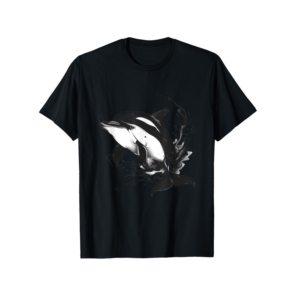 Kaos Pria Motif Lumba-lumba - 180gr Katun Tebal Pendek, Desain Lumba-lumba Gaya Paus Pembunuh, Cocok