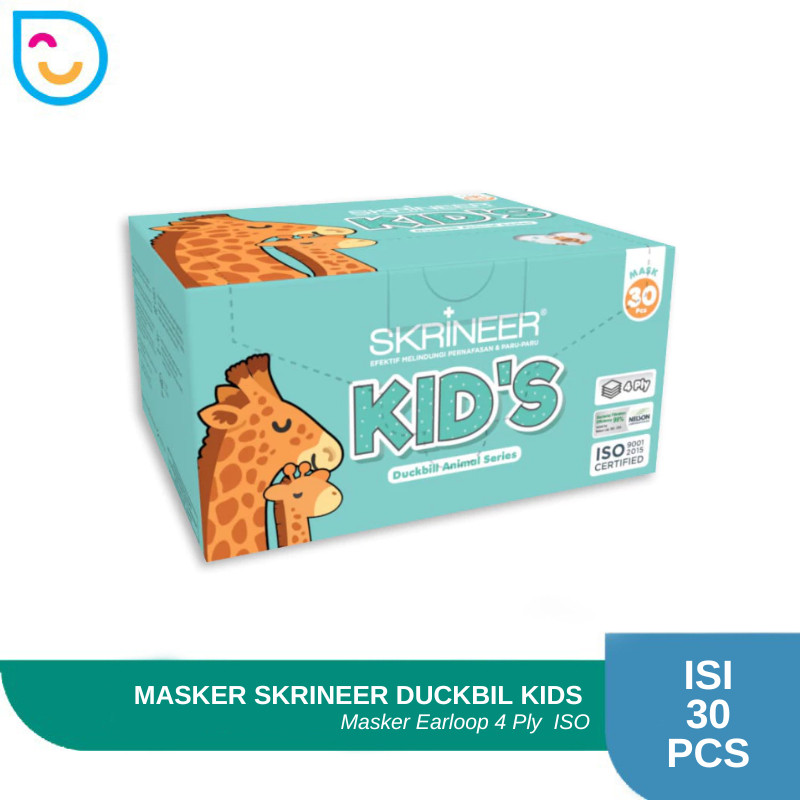 Masker Duckbill Skrineer Kids Animal Series Isi 30's - Masker Anak Laki & Perempuan