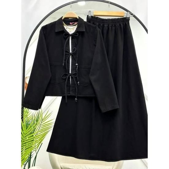 DIRA RIBBON JEANS WD - ONE SET SETELAN ROK WANITA MATT JEANS PREMIUM - AOPISHOP88