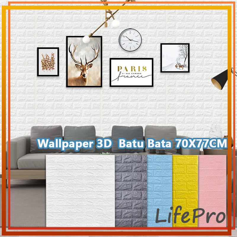 10 Pcs Wallpaper Dinding 3d Foam /Wallpaper Dinding 3d Foam Motif Batu Bata 70 X 77 Cm