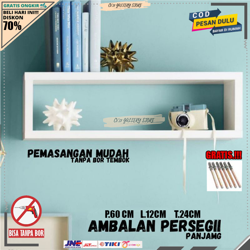 HM8 - Rak Papan Ambalan Hiasan Kotak Persegi Panjang Dekorasi Dinding Dingding Kayu Tempel Tempat pe