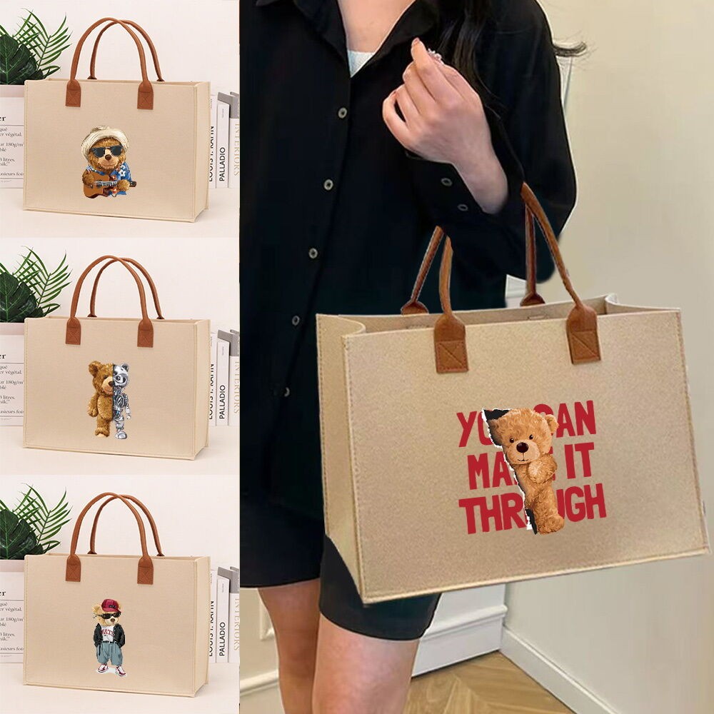 Tas Jinjing Felt Cute Women's White Felt Sling Shoulder Bag Bear Series- Tote Style Beg Bahu Sling F