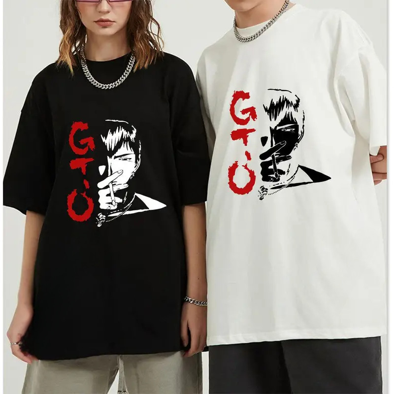 gaya jalanan Kaos Harajuku Anime Lucu Guru Hebat Onizuka Kaos Pria GTO Manga Kaos O-Leher Kaos Jepan