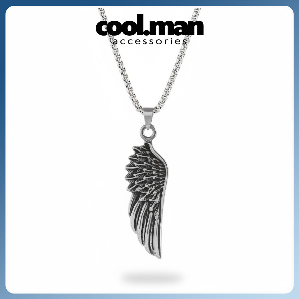 Kalung Pria Stainless Steel Liontin Sayap Malaikat Gothic Style