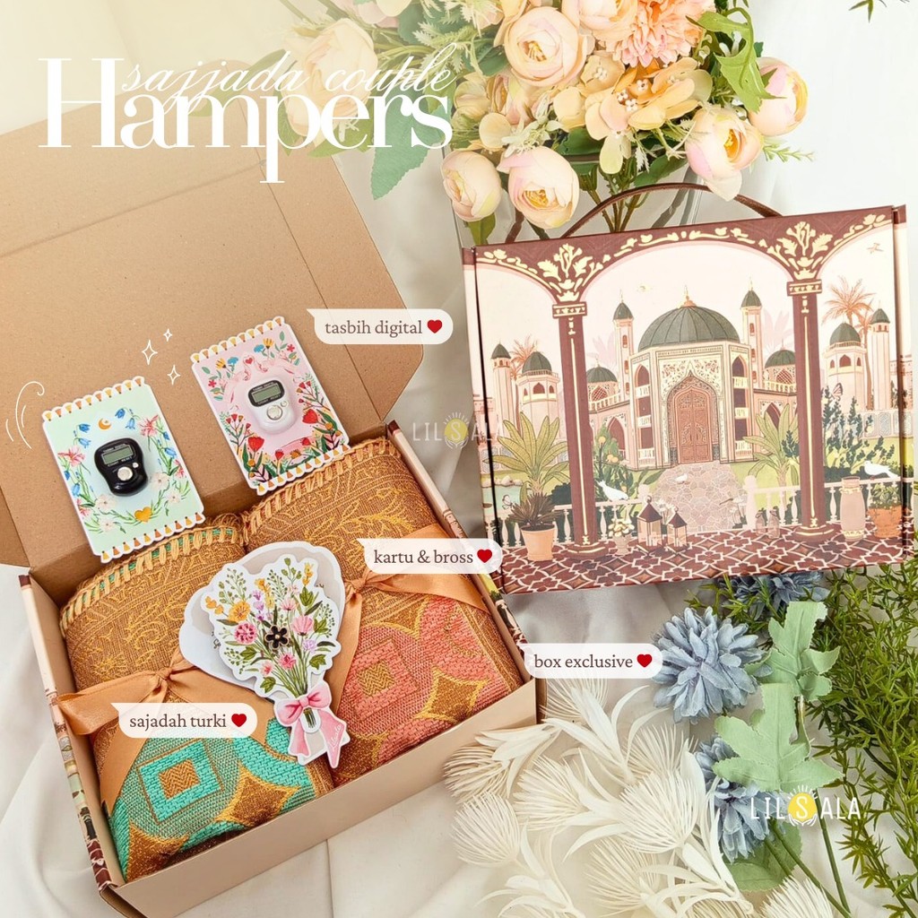 Sajadah Couple Turki Premium BCRTG2 + Tasbih Digital & Gift Set | Kado Wedding, Seserahan, Anniversa