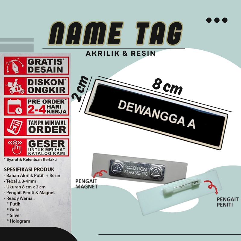 Name Tag Nama Dada Nama Dokter Akrilik Magnet Peniti Gold Silver