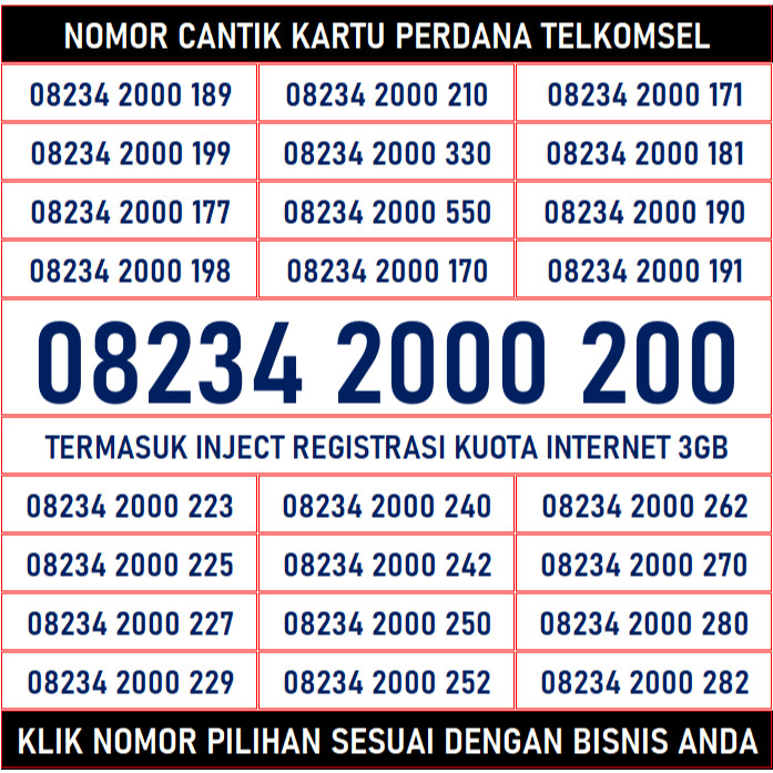 Nomor Cantik Kartu Perdana Telkomsel Gratis 3GB Kuota Internet