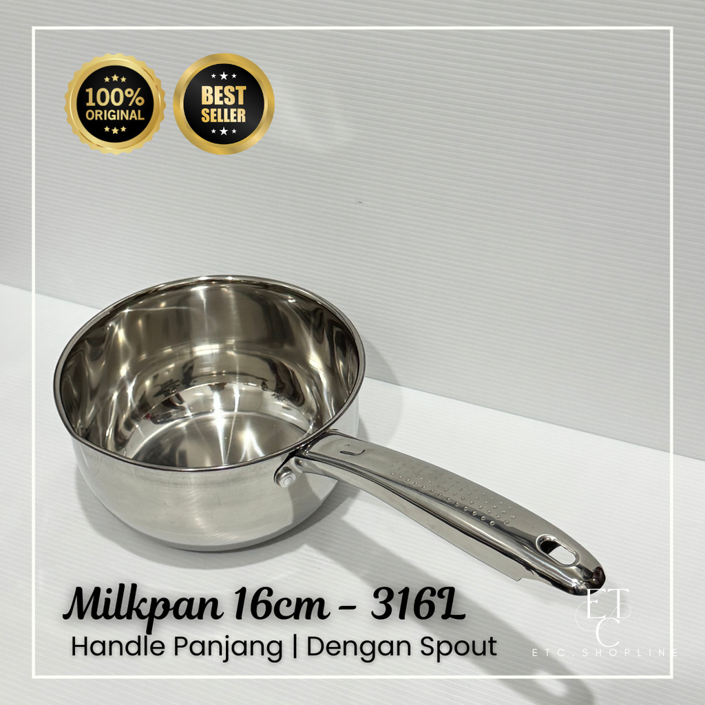 Milk Pan SUS316L 16cm Thick Stainless | Panci Susu Stainless Steel Tebal Gagang Panjang