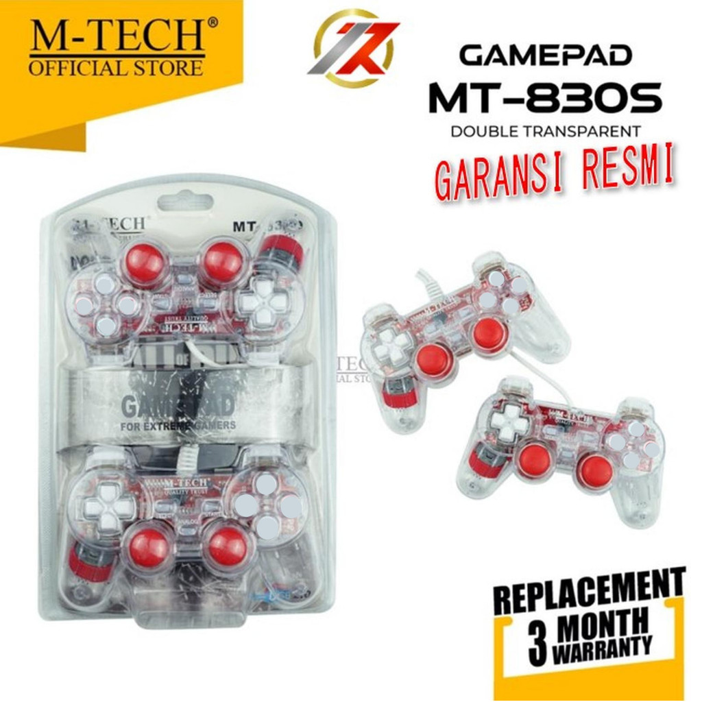 M-TECH Gamepad Stik DOUBLE Transparan Getar Original USB PC Laptop PS