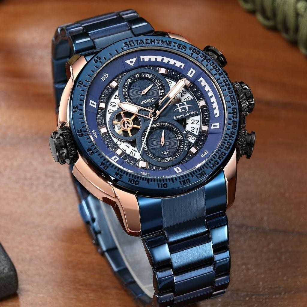 Evans Jayden Jam Tangan Pria 9466 Rantai Stainless Steel Chronograph Water Resistant