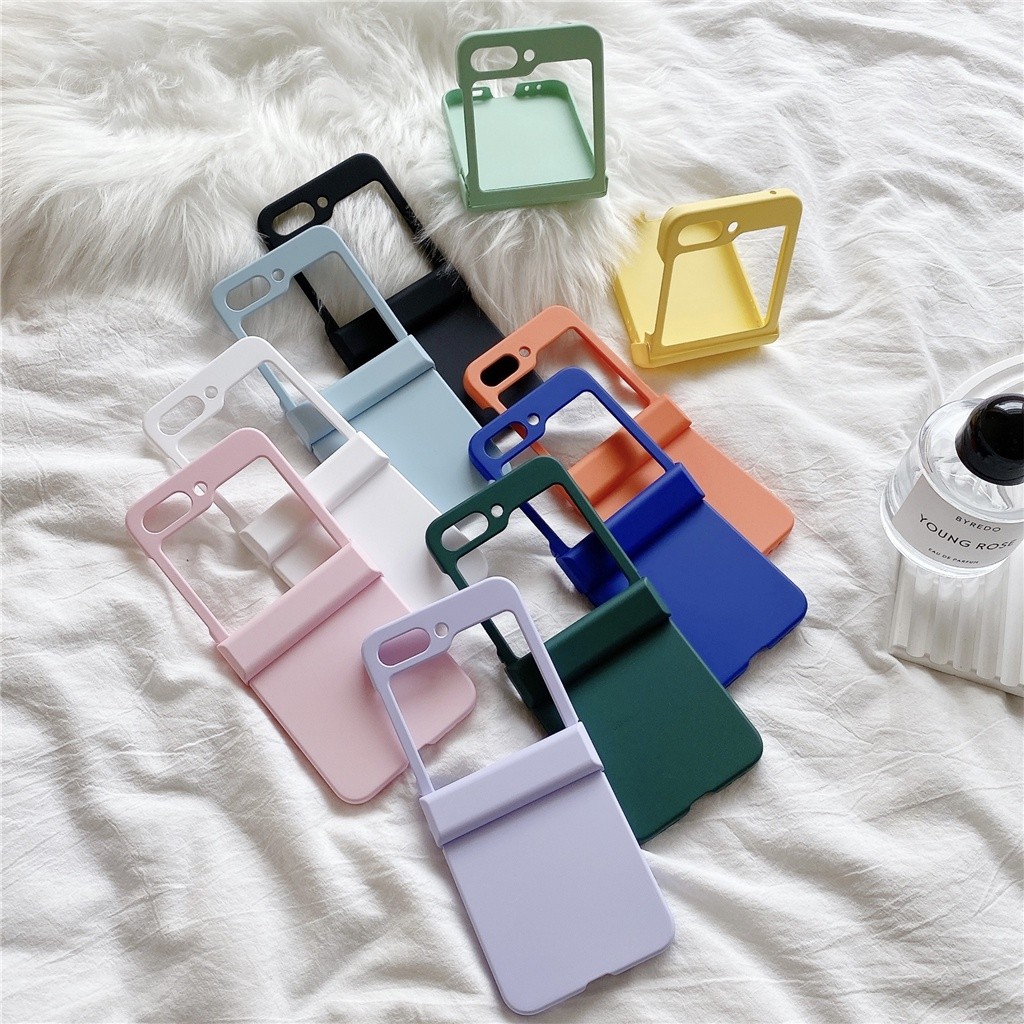 Fashion Korea Mewah Solid Color Shockproof Case untuk Galaxy Z Flip 5 6 Z Flip5 Flip5 Zflip6 Zflip5 