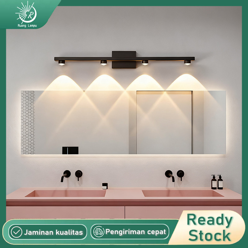Lampu Dinding Kamar Mandi Modern 4 Lampu LED Tahan Air, Lampu Cermin Kamar Mandi Stylish Hitam Lampu