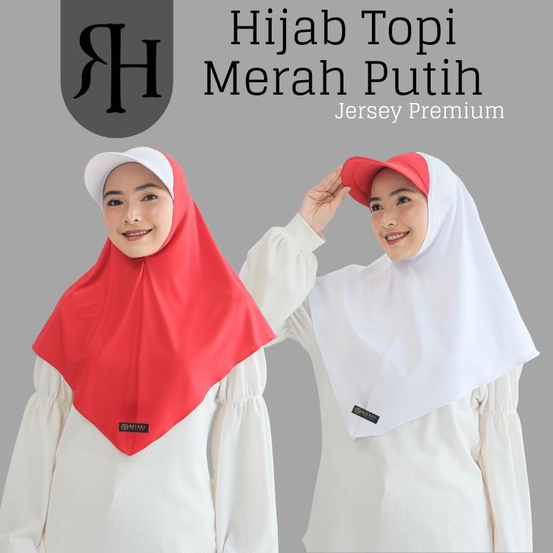 ihsn Hijab Topi Sport Merah Putih/Jilbab Kemerdekaan Nyaman Panjang Instan Muslim Sekolah Sporty Ber