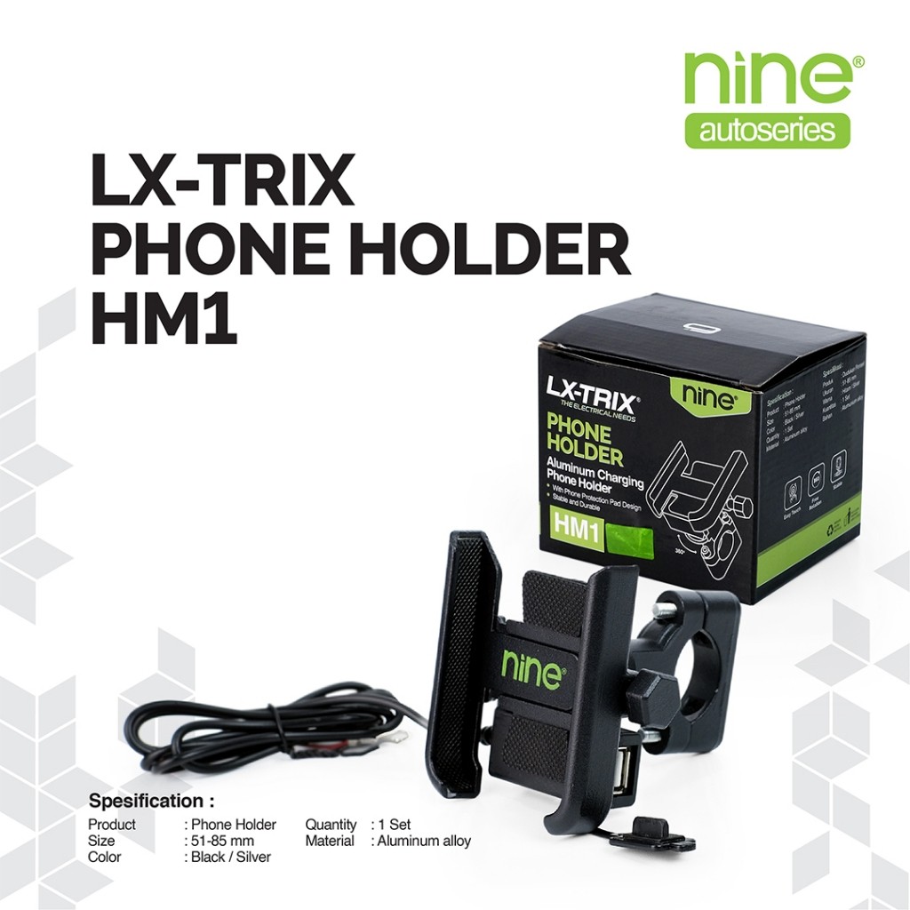 LX-TRIX Holder HP Besi + Charging Stang Motor Handphone USB Cas Kuat HM1 - NINE SURABAYA