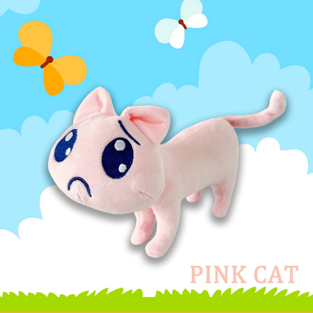 New Cartoon Pink Sad Cat Plush Toys Kawaii Mini Unhappy Cat Animals Plush Doll Cute Big Eyes Cat Stu