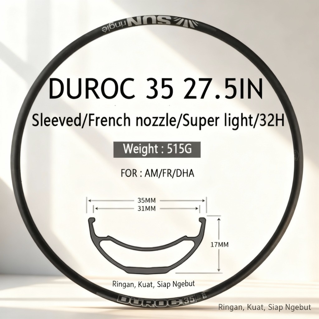 Sun Ringle Sunringle Duroc 35 Rims Velg Rim 27.5 Alloy Presta Valve 32H Sepeda DH AM Enduro Lebar Ku