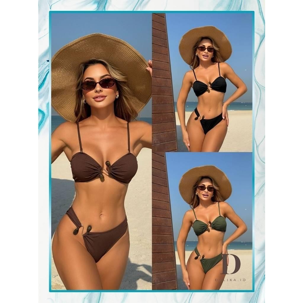 Bikini Swimsuit Beachwear Two-Piece Baju Renang Wanita Motif S-Link Aksesoris Resin Fashion