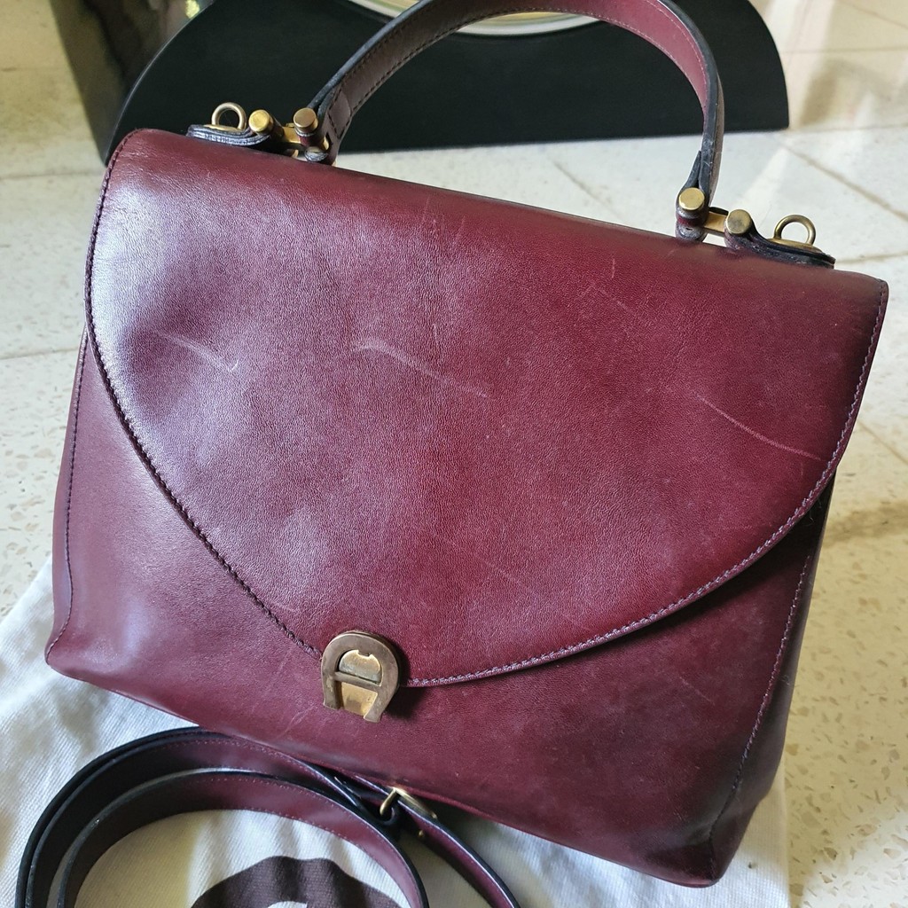 tas selempang wanita shoulder bag etienne aigner burgundi maroon preloved second bekas