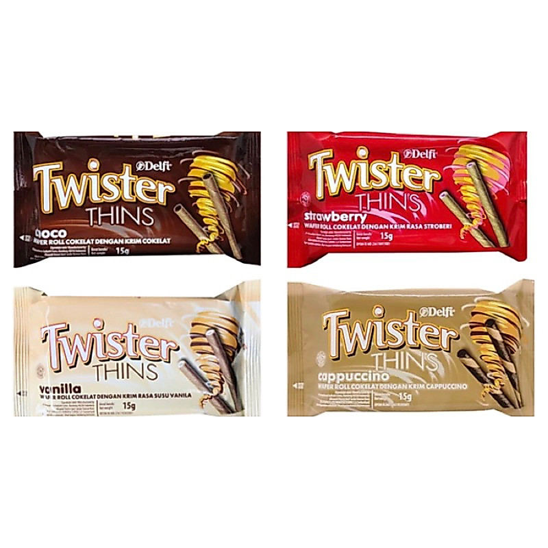 Delfi Twister Thins Choco - Cappuccino - Vanilla - Strawberry 15 gr