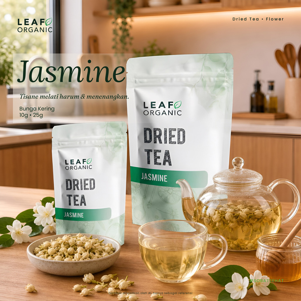 Teh Bunga Melati Kering LEAF ORGANIC Dried Jasmine Flower Tea Murni Tisane Bunga Jasmine Caffeine Fr