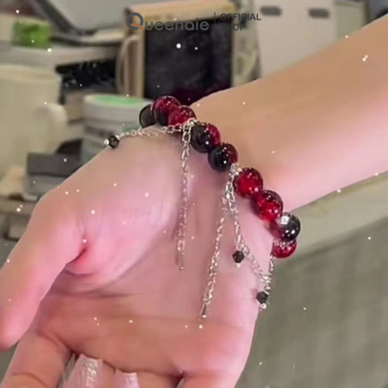 Queenaie Gelang Manik Merah Gaya Cina Gelang Rumbai Kupu Gaya Cina Cocok Untuk Pria Dan Wanita