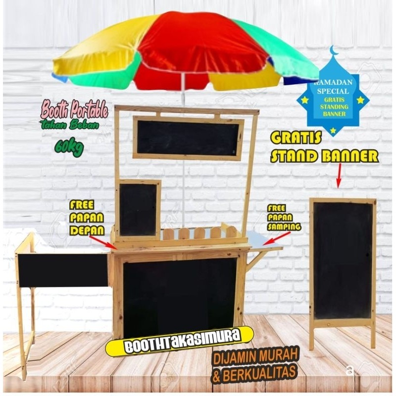 HM - Booth portable/booth portable lipat/booth portable kayu/event desk/meja lipat/gerobak lipat
