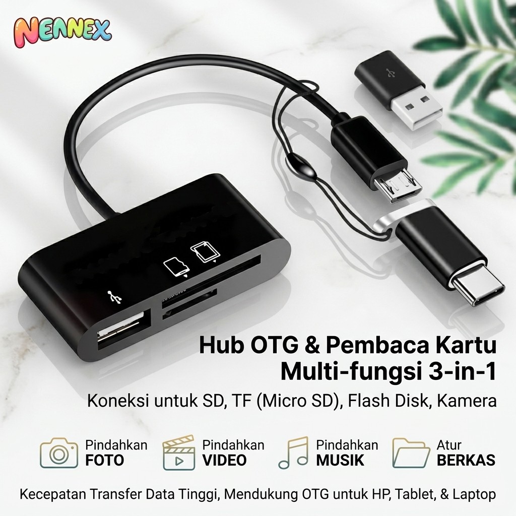 Nennex Converter OTG 3 in 1 Type C Micro USB Sambil Cas Transfer Foto Data Keyboard Mouse