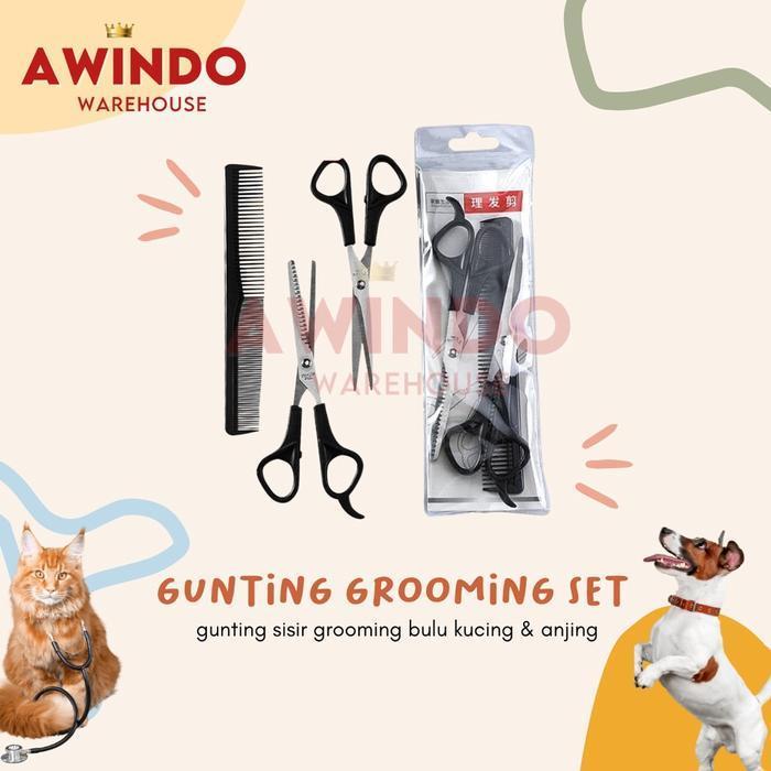 ALFAMEGA GUNTING GROOMING SET - Gunting Sisir Grooming Bulu Kucing Anjing
