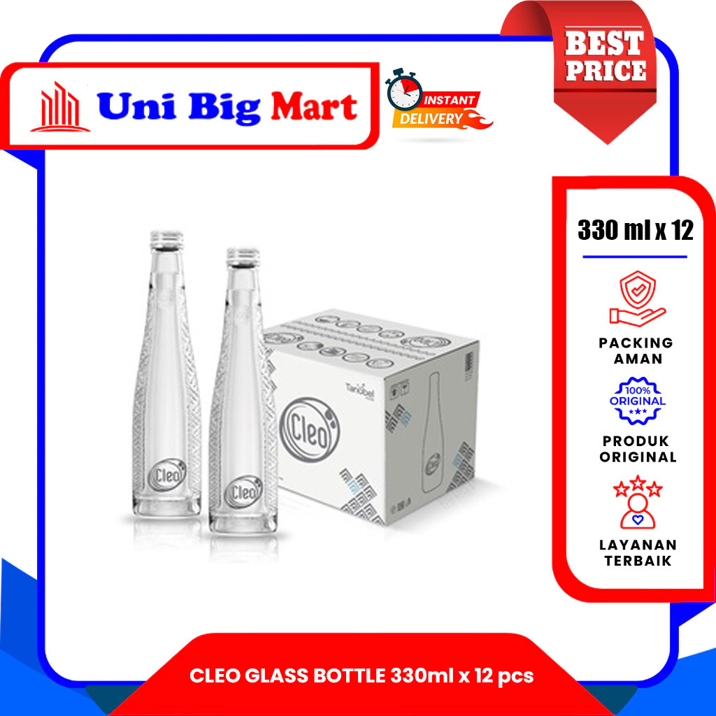 CLEO AIR MINUM GLASS BOTTLE BOTOL KACA DUS - (330 ml x 12 pcs)