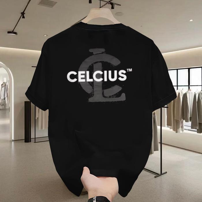CELCIUS Kaos Streetwear Pria Trendy & Stylish Desain Logo Keren Warna Hitam Polos Baju Cowok Gaya Mo
