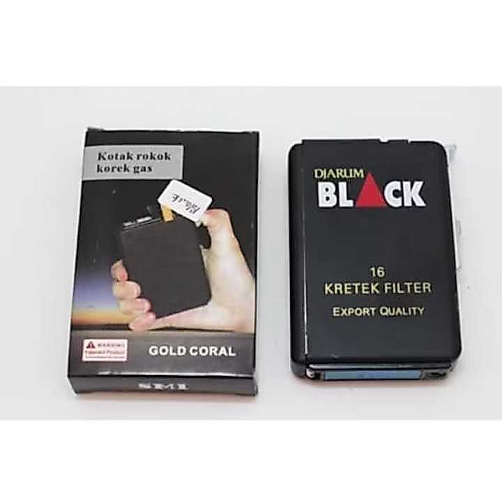 Kotak Rokok Metal Plus Korek Api Las 3454 Tempat Rokok Hitam Polos Eksklusif Box Mancis Isi Ulang