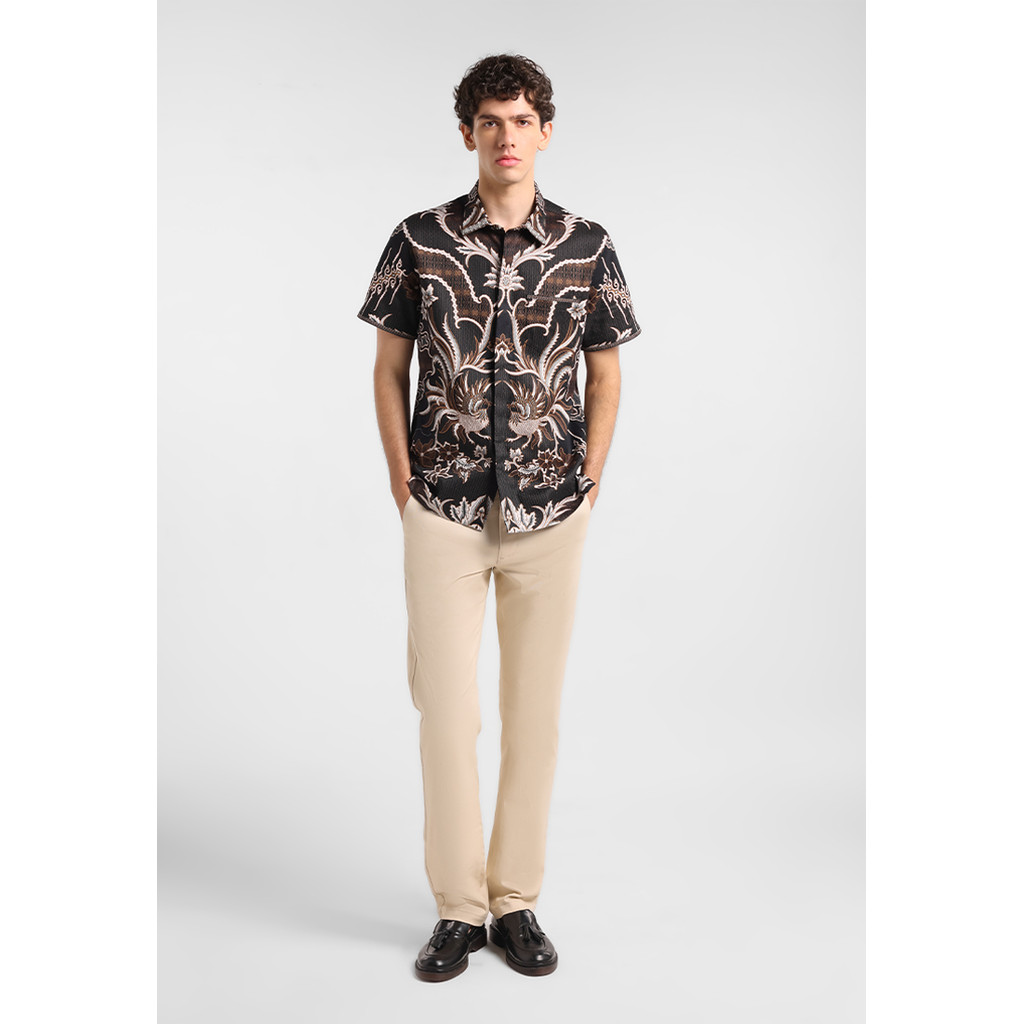 MANZONE - Kemeja Batik Lengan Pendek Mahraj Modern Fit - Black