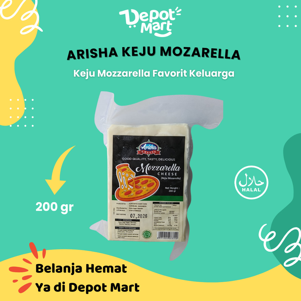 

GOOD QUALITY, Arisha Keju Mozzarella 200 Gr, Mozarella Cheese Moza