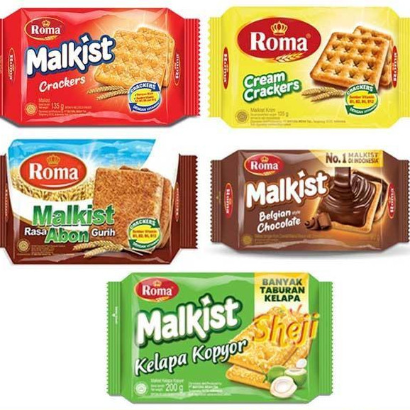 

ROMA MALKIST MALKIS JUMBO COKLAT KELAPA KEJU MANIS SWEET CRACKER ABON CREAM CRACKER CEMILAN ANAK SEKOLAH