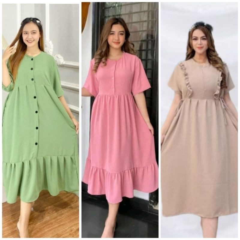 PAKET Irit Isi 3 DASTER Wanita Remaja Dan Dewasa CRINKLE TIGA MODEL Nadira Dress Aini Dress Kimono D