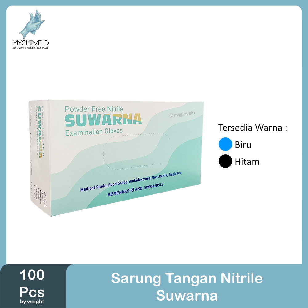 Sarung Tangan Karet Medis Handscoon Nitrile Nitril Non Powder 100 pcs Suwarna