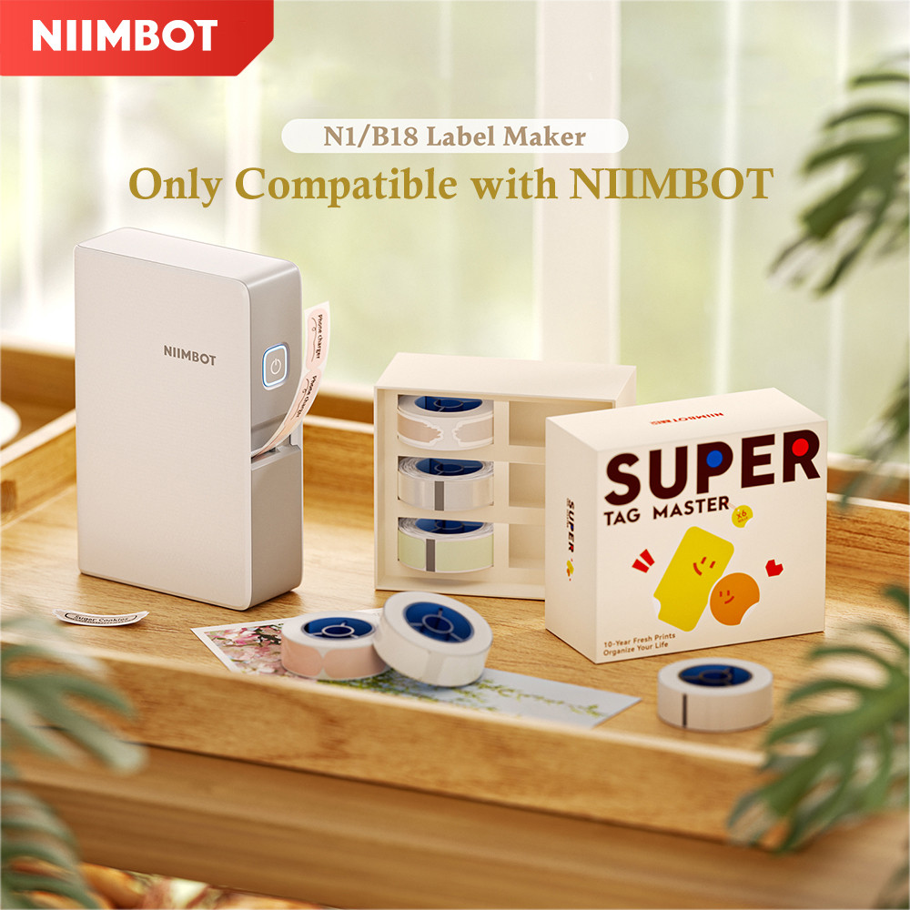 

Niimbot N1/B18 Thermal Transfer Label Printer Wireless Label Maker Mini Adhesive Sticker 6 Rolls Mix Label Set for Home Office