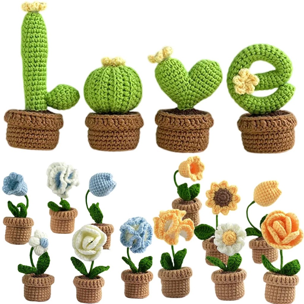 

6Pcs Crochet Potted Kit DIY Potted Flowers Plants Craft Complete Crochet Set Beginner Knitting Handmake Home Decorations