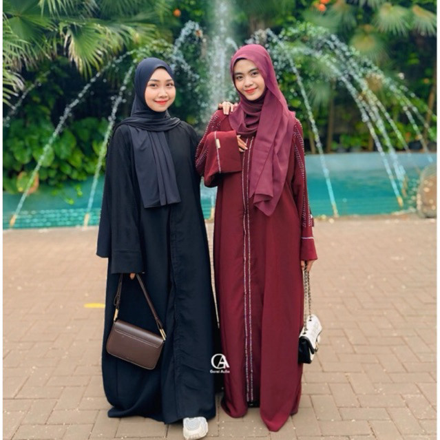 Abaya Matsura Jetblack by Gerai Aulia Gamis Saudi Payet Hitam Pekat Dress Lebaran Wanita Cantik