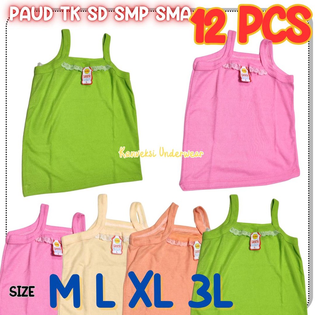 12 Pcs Kaos Dalam Anak Perempuan Singlet Anak Remaja PAUD TK SD SMP SMA Motif Aksen Renda Manis
